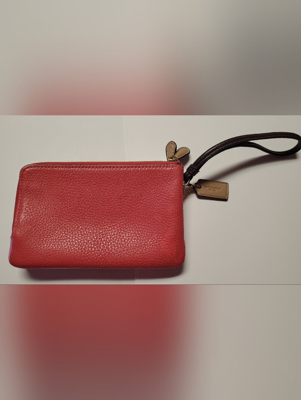 COACH Bright Pink & Chalk Double Zip Wallet
